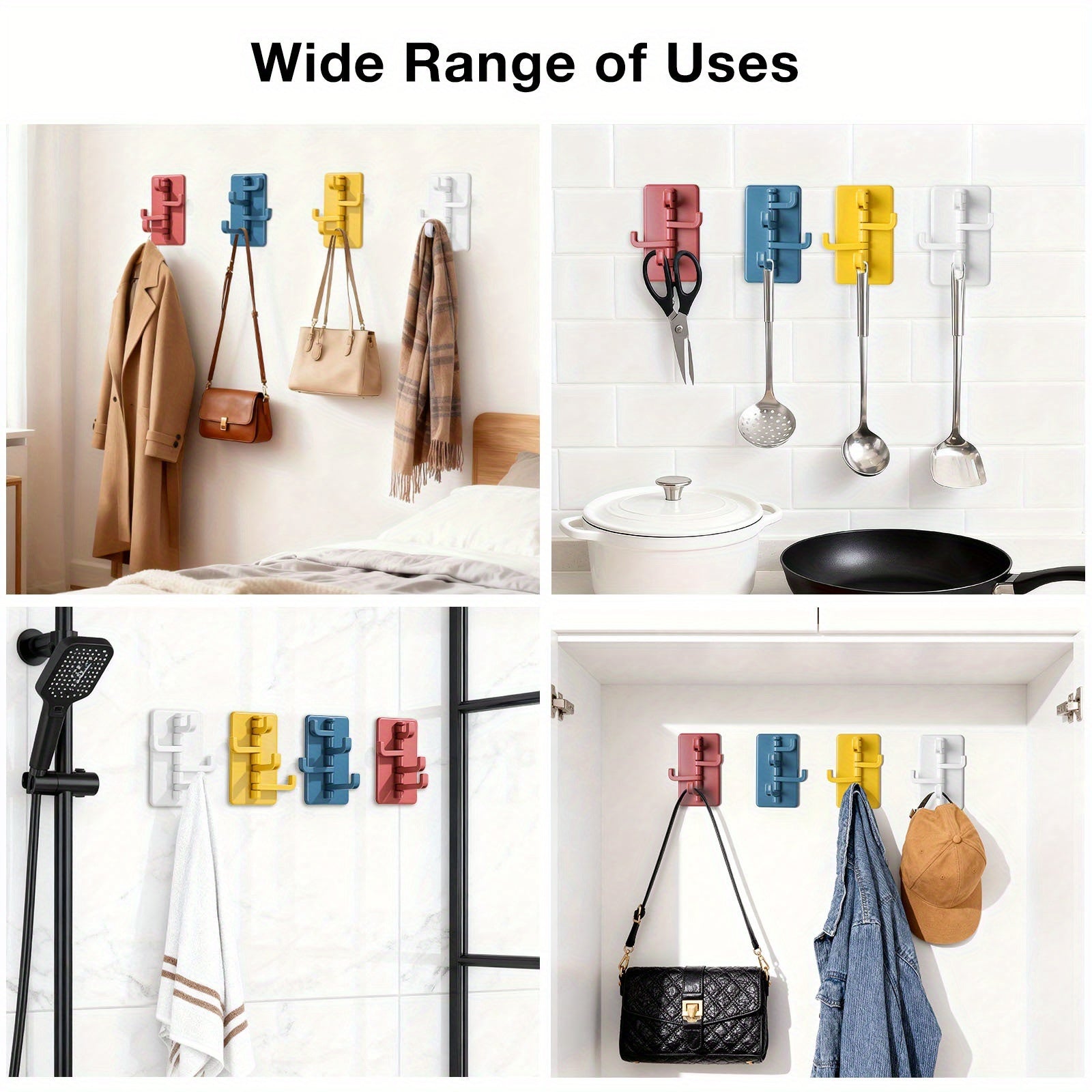 4pcs Self-Adhesive Wall Hooks, No-drill, Multi-purpose Hooks Are Made Of Durable Plastic for Easy Installation In Bathrooms, Kitchens, And More. Perfect for Organizing Keys, Hats, And Towels In Homes, Dorms, And Offices., Utility Hooks