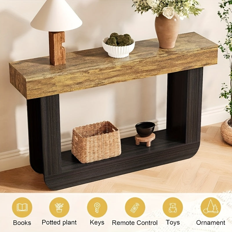 Farmhouse Console Table 55inch Narrow Wood Console Table | Behind Couch Table with Storage, Rectangular Farmhouse Hallway Accent Table for Entryway, Foyer, Living Room (Vintage Brown + Black)