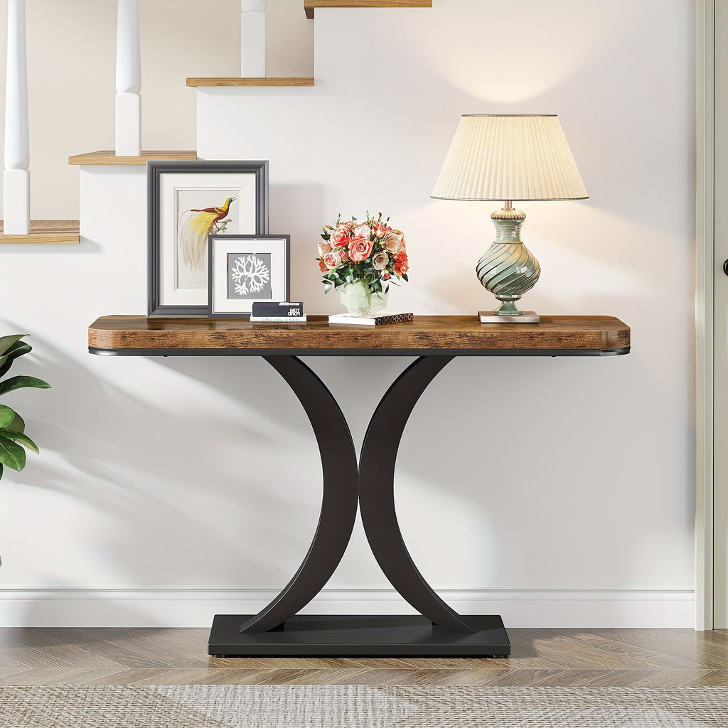 Industrial Console Table Sofa Table, 40 Inch Narrow Entryway Foyer Table With Geometric Base, Rustic Hallway Accent Table For Living Room, Entrance, Small Space, Gray And Black, Christmas Renewals