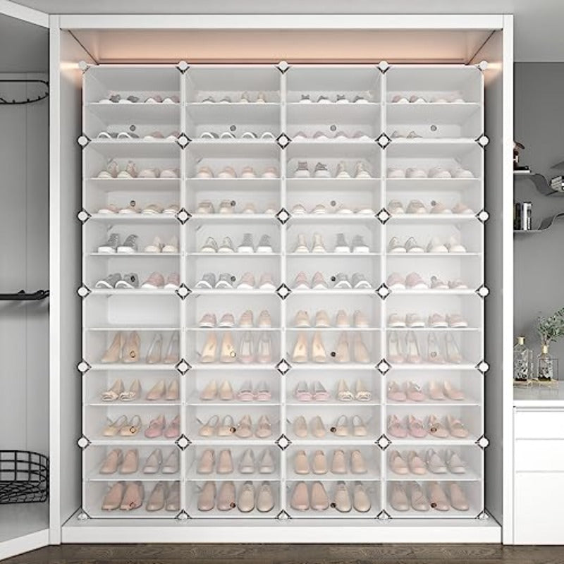 ROJASOP Shoe Storage Cabinet 2-Tier Shoe Organizer 96 Pairs Extra Large Plastic Shoe Rack with Covers Portable Shoe Rack Organizer with Doors Big Shoe Rack for Closet Entryway Bedroom