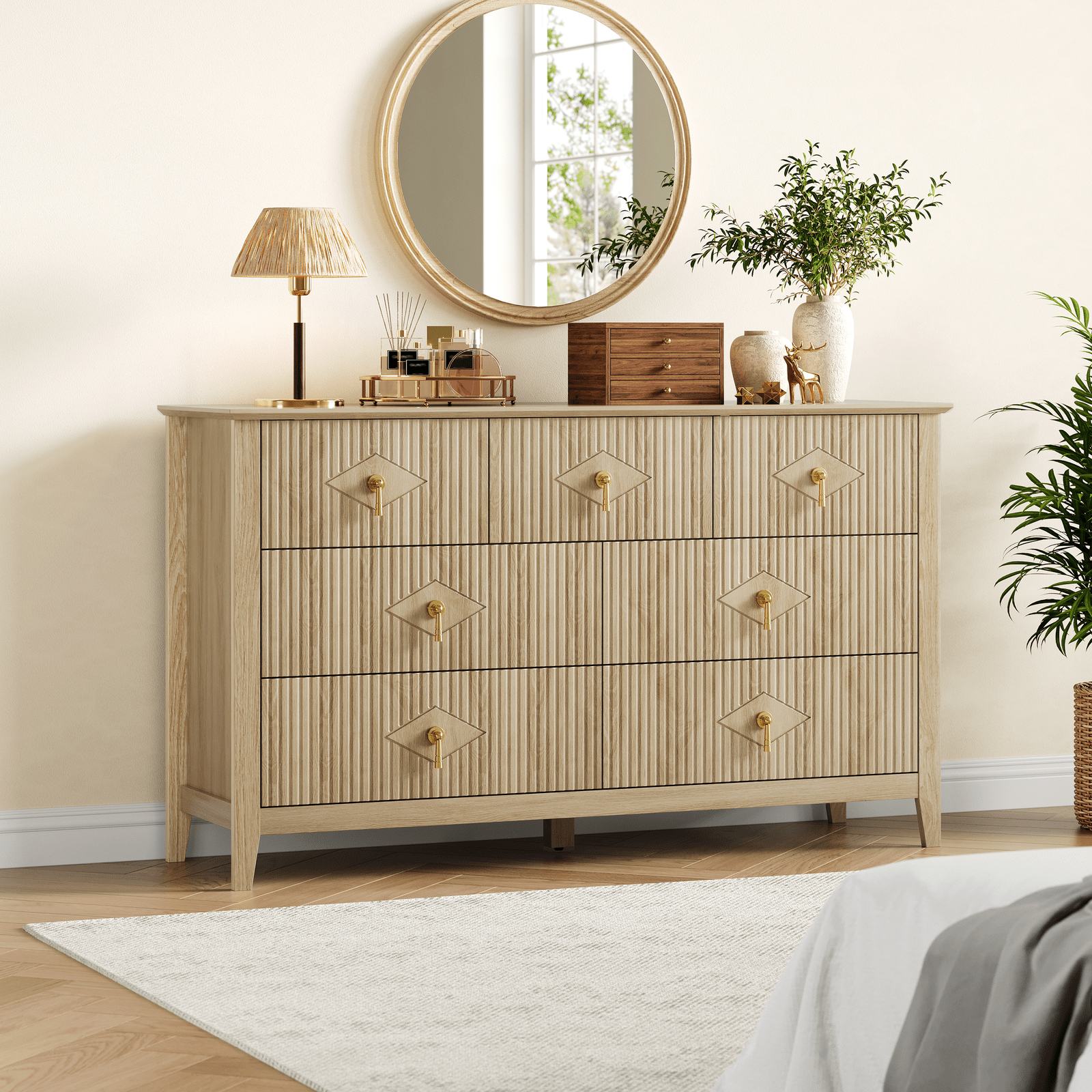 Storage Cabinets, Modern 7-Drawer Chest of Drawers with Metal Handles, 54-Inch Wide Wood Organizer Dresser for Bedroom, Living Room, and Hallway TV Stand Storage, Durable Storage Cabinet for Bedroom, or Entryway Home Decor Room Decor