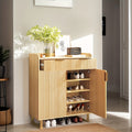 Bonnlo 4-Tier Large Shoe Storage Cabinet with Adjustable Shelves & Drawer, Freestanding Shoe Organizer with Doors - Sturdy Hardwood Construction, Golden Metal Legs, Classic Modern Design with Doors & Golden Frame, Space-Saving Shoe Rack for Entryway