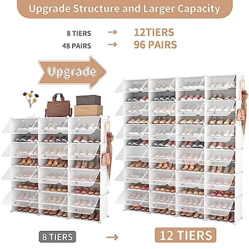 ROJASOP Shoe Storage Cabinet 2-Tier Shoe Organizer 96 Pairs Extra Large Plastic Shoe Rack with Covers Portable Shoe Rack Organizer with Doors Big Shoe Rack for Closet Entryway Bedroom