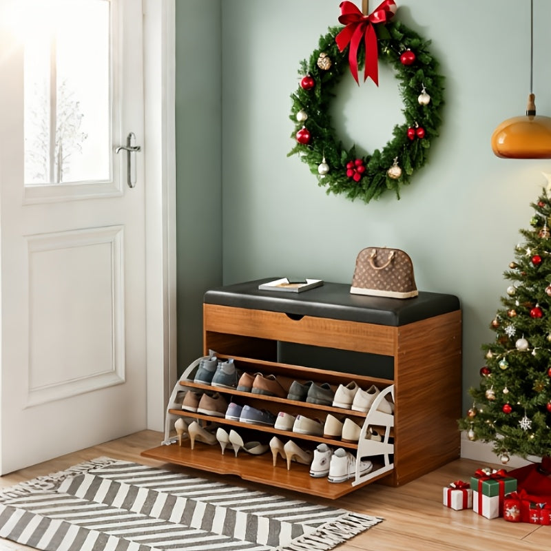 Shoe Storage Unit, Bench with Flip Drawers for Shoes, Entryway Cabinet with a Seating Stool, PU Leather Shoe Organizer Ideal for Home, Apartment, And Living Room Furniture, Shoe Rack Organizer, Perfect As Christmas Gifts