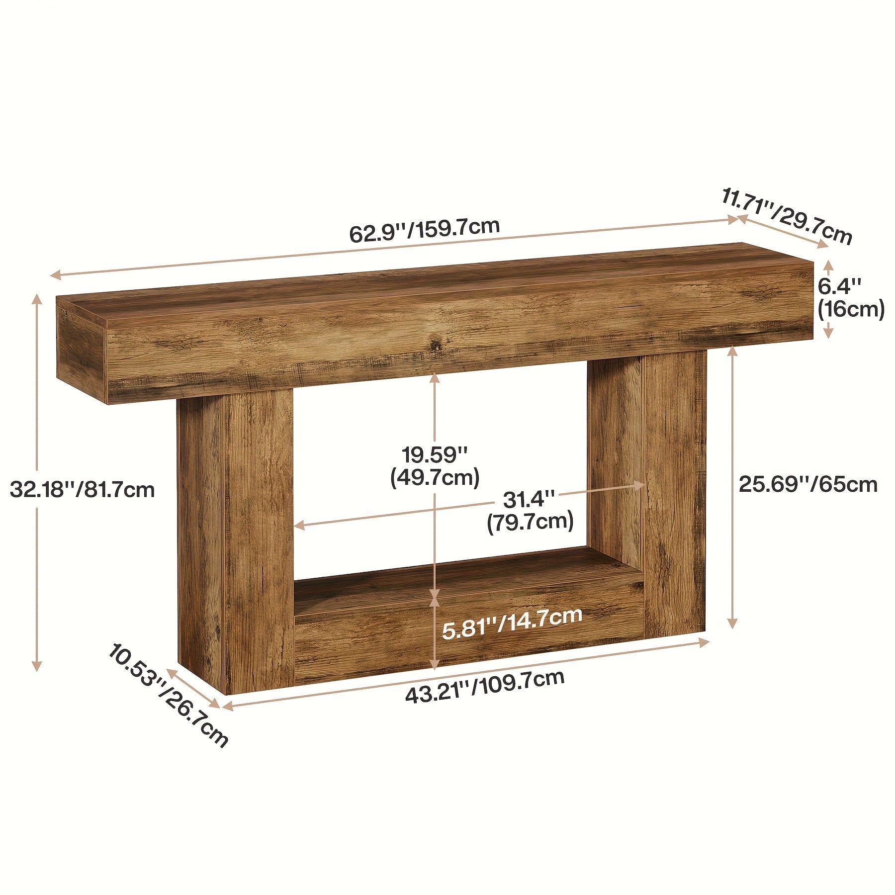 Country Farmhouse Console Table with U-Shaped Base, Durable MDF Construction, Decorated Off Shelf, Ideal for Living Rooms, Corridors Or Foyers, Corridor Storage | Rustic Charm