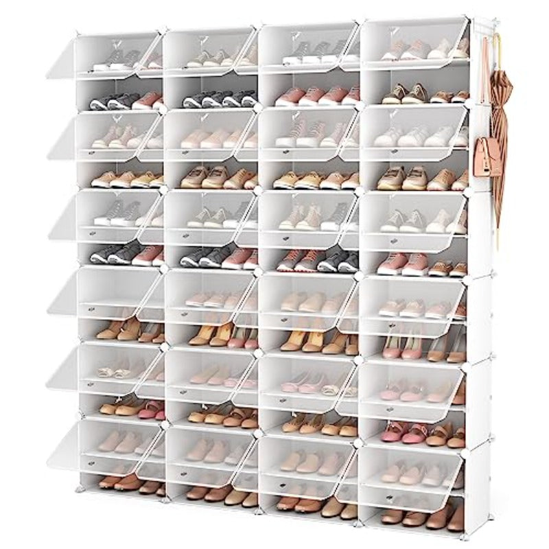 ROJASOP Shoe Storage Cabinet 2-Tier Shoe Organizer 96 Pairs Extra Large Plastic Shoe Rack with Covers Portable Shoe Rack Organizer with Doors Big Shoe Rack for Closet Entryway Bedroom