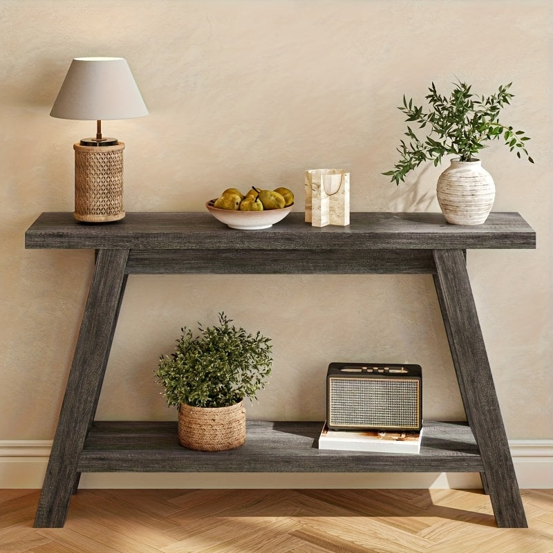55 Inch Farmhouse Console Entrance Table Solid Wood 2 Tier Narrow Sofa Table for Living Room Dining Hallway, Perfect for Country Entrance Table in Living Room