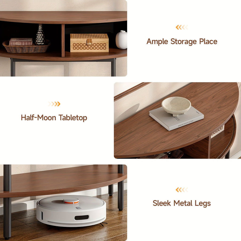 Half Fluted Console Table | Mid-Century Modern Style, Entryway Table with Storage, Behind Couch Table, Suitable for Entryway, Hallway, Living Room, Small Spaces, Walnut\u002FBlack, Made of Hardwood by PAZCASA