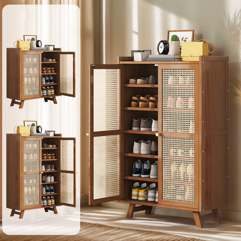 5\u002F7-Tier Shoe Rack Organizer Featuring Doors, a Bamboo Shoe Storage Cabinet with Shelves for Entryway, Hallway, Or Closet