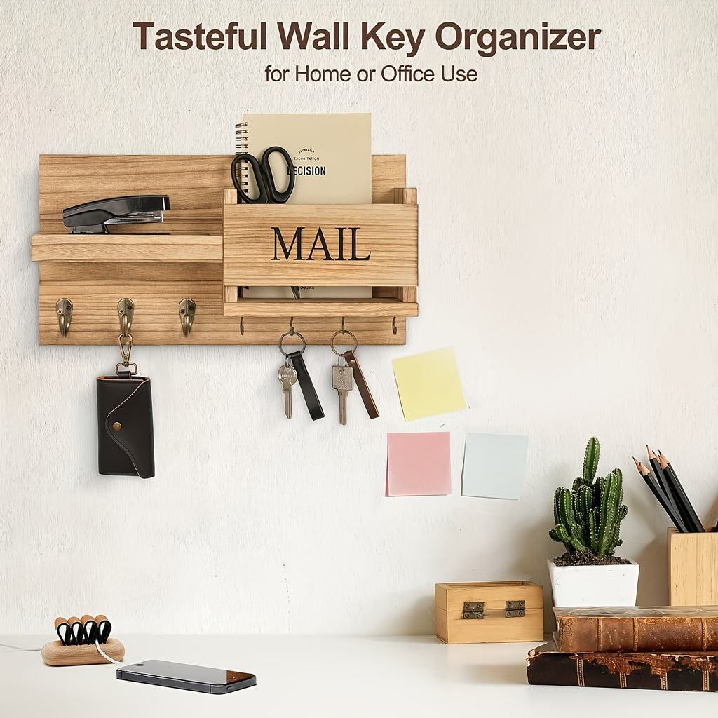 A Wooden Wall-Mounted Key Holder with a Mail Storage Box, Storage Rack, Wall Rack, Wall-Hanging Coat Hook, Folding Hanging Storage Rack, Solid Wood Clothes Hanger, Coat Rack, Bedroom, Foyer, Mud Room, Aesthetic Room Decoration