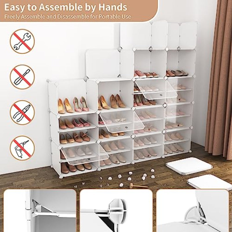 ROJASOP Shoe Storage Cabinet 2-Tier Shoe Organizer 96 Pairs Extra Large Plastic Shoe Rack with Covers Portable Shoe Rack Organizer with Doors Big Shoe Rack for Closet Entryway Bedroom