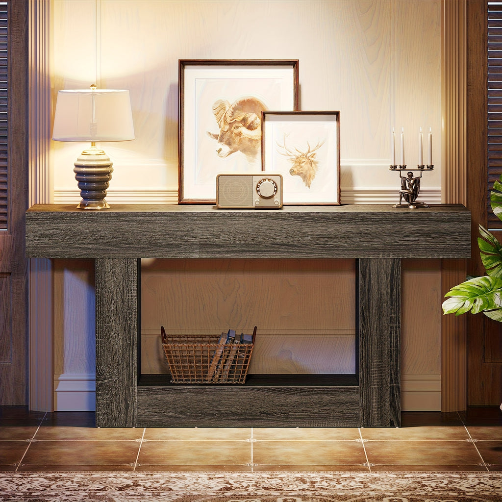 Country Farmhouse Console Table with U-Shaped Base, Durable MDF Construction, Decorated Off Shelf, Ideal for Living Rooms, Corridors Or Foyers, Corridor Storage | Rustic Charm