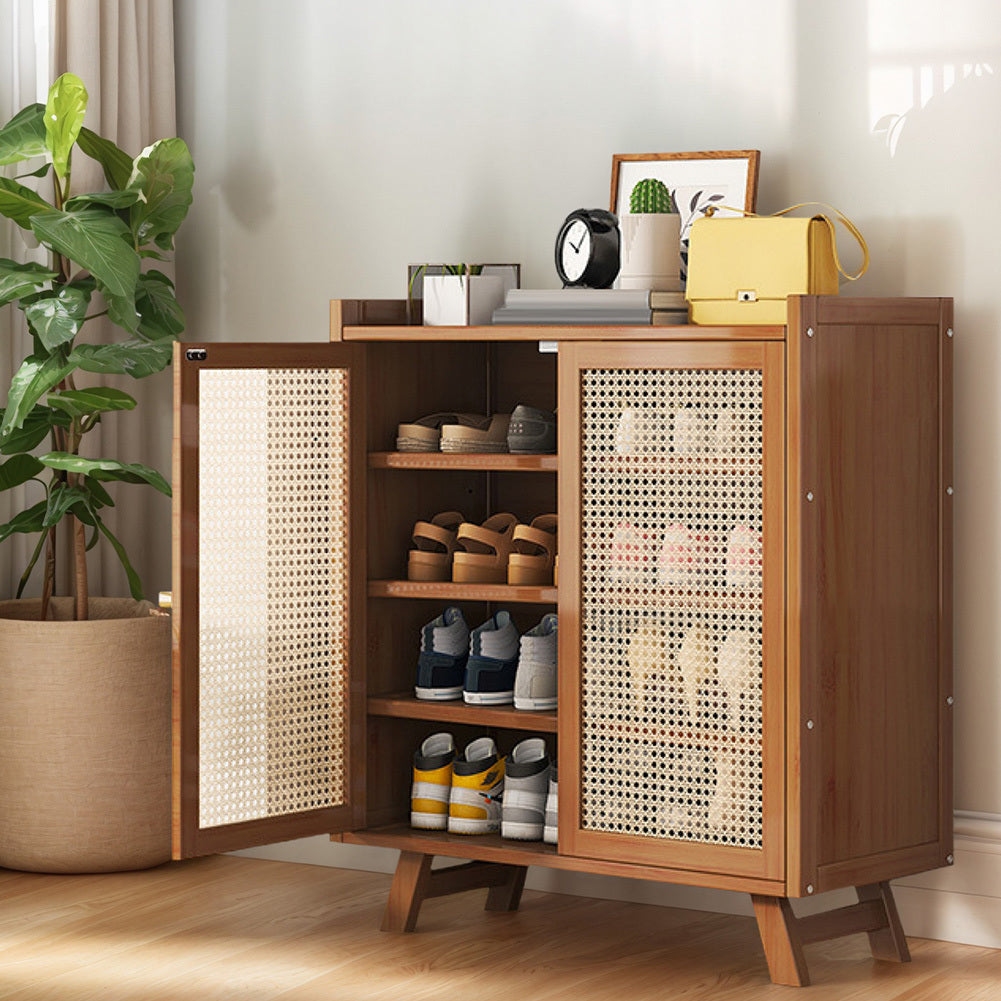 5\u002F7-Tier Shoe Rack Organizer Featuring Doors, a Bamboo Shoe Storage Cabinet with Shelves for Entryway, Hallway, Or Closet