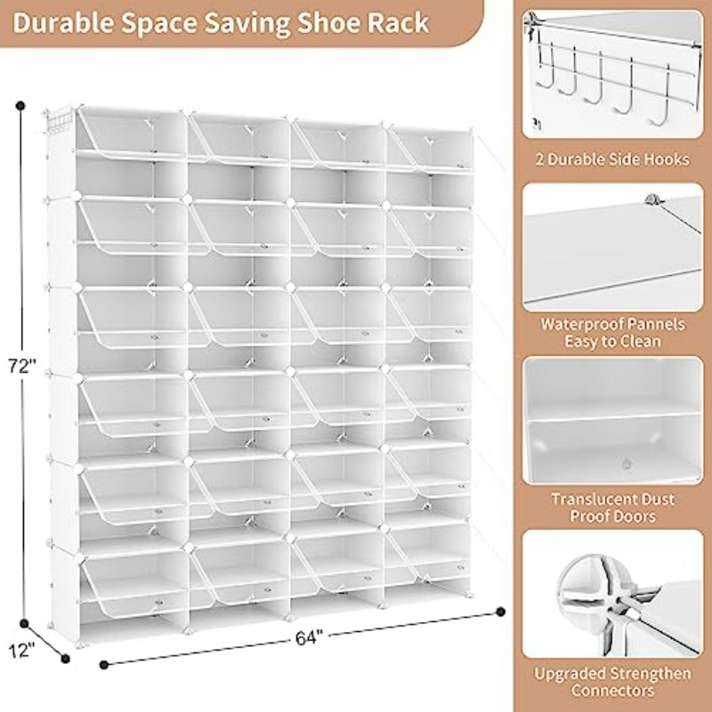 ROJASOP Shoe Storage Cabinet 2-Tier Shoe Organizer 96 Pairs Extra Large Plastic Shoe Rack with Covers Portable Shoe Rack Organizer with Doors Big Shoe Rack for Closet Entryway Bedroom