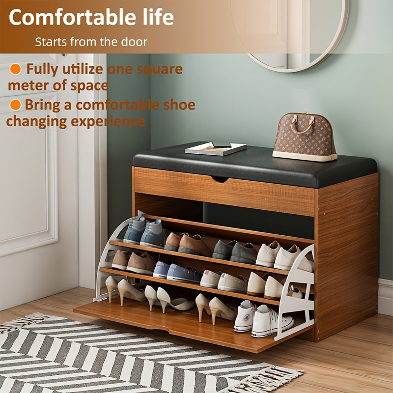 Shoe Storage Unit, Bench with Flip Drawers for Shoes, Entryway Cabinet with a Seating Stool, PU Leather Shoe Organizer Ideal for Home, Apartment, And Living Room Furniture, Shoe Rack Organizer, Perfect As Christmas Gifts