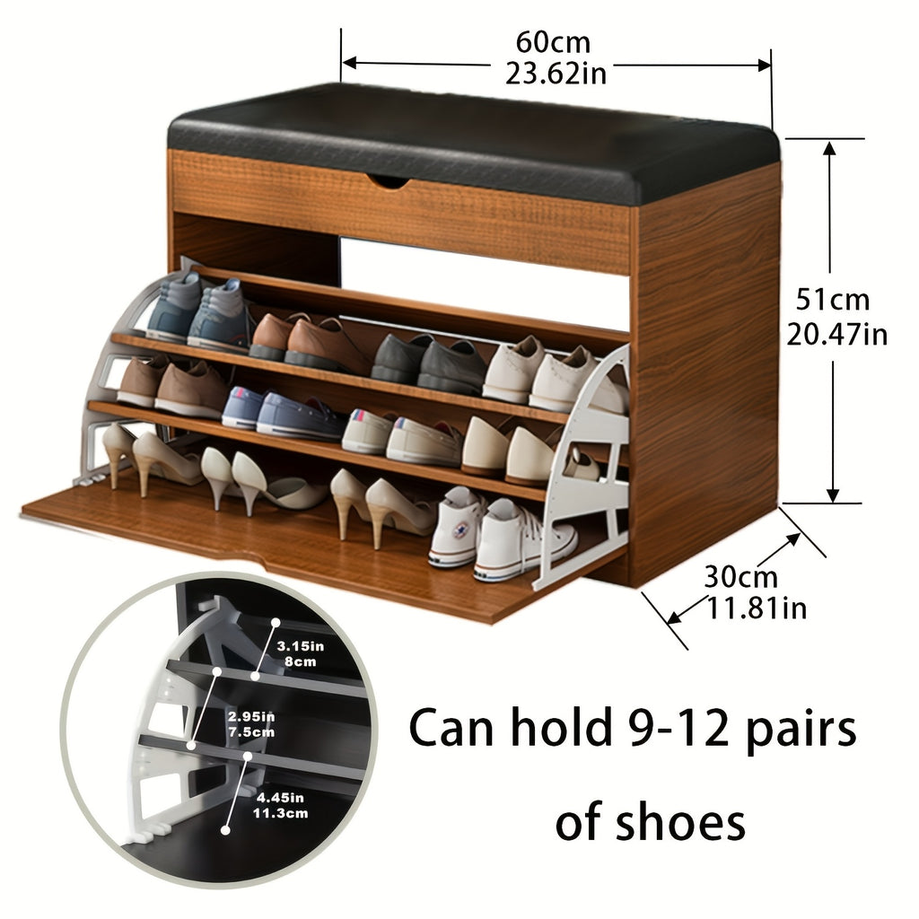 Shoe Storage Unit, Bench with Flip Drawers for Shoes, Entryway Cabinet with a Seating Stool, PU Leather Shoe Organizer Ideal for Home, Apartment, And Living Room Furniture, Shoe Rack Organizer, Perfect As Christmas Gifts