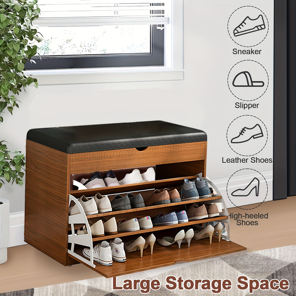 Shoe Storage Unit, Bench with Flip Drawers for Shoes, Entryway Cabinet with a Seating Stool, PU Leather Shoe Organizer Ideal for Home, Apartment, And Living Room Furniture, Shoe Rack Organizer, Perfect As Christmas Gifts