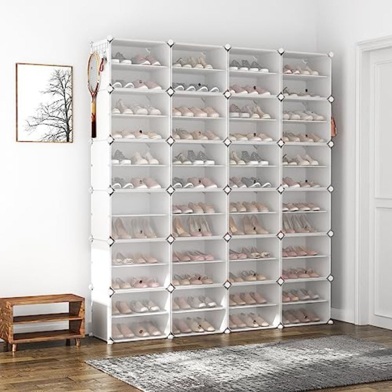 ROJASOP Shoe Storage Cabinet 2-Tier Shoe Organizer 96 Pairs Extra Large Plastic Shoe Rack with Covers Portable Shoe Rack Organizer with Doors Big Shoe Rack for Closet Entryway Bedroom