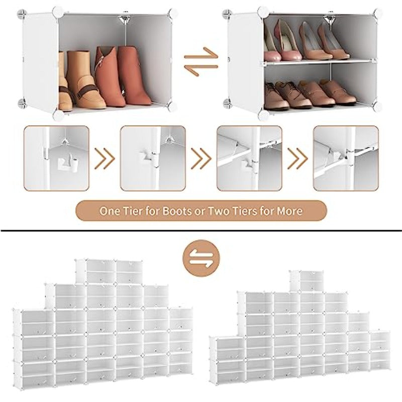 ROJASOP Shoe Storage Cabinet 2-Tier Shoe Organizer 96 Pairs Extra Large Plastic Shoe Rack with Covers Portable Shoe Rack Organizer with Doors Big Shoe Rack for Closet Entryway Bedroom