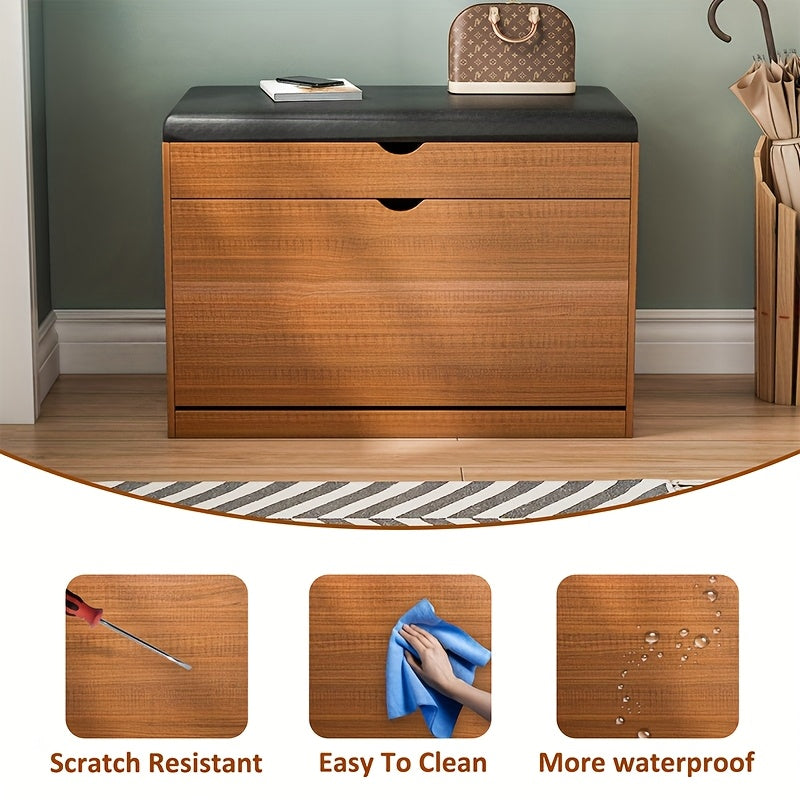 Shoe Storage Unit, Bench with Flip Drawers for Shoes, Entryway Cabinet with a Seating Stool, PU Leather Shoe Organizer Ideal for Home, Apartment, And Living Room Furniture, Shoe Rack Organizer, Perfect As Christmas Gifts