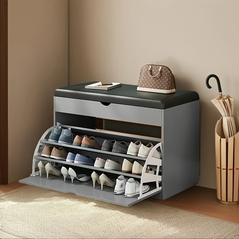 Shoe Storage Unit, Bench with Flip Drawers for Shoes, Entryway Cabinet with a Seating Stool, PU Leather Shoe Organizer Ideal for Home, Apartment, And Living Room Furniture, Shoe Rack Organizer, Perfect As Christmas Gifts