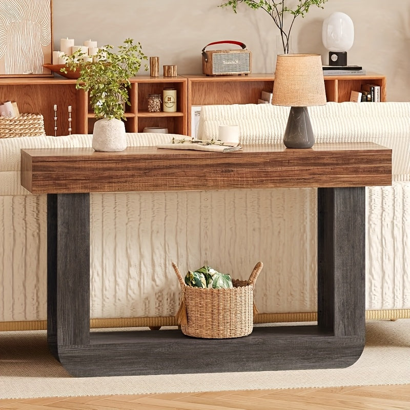 Farmhouse Console Table 55inch Narrow Wood Console Table | Behind Couch Table with Storage, Rectangular Farmhouse Hallway Accent Table for Entryway, Foyer, Living Room (Vintage Brown + Black)