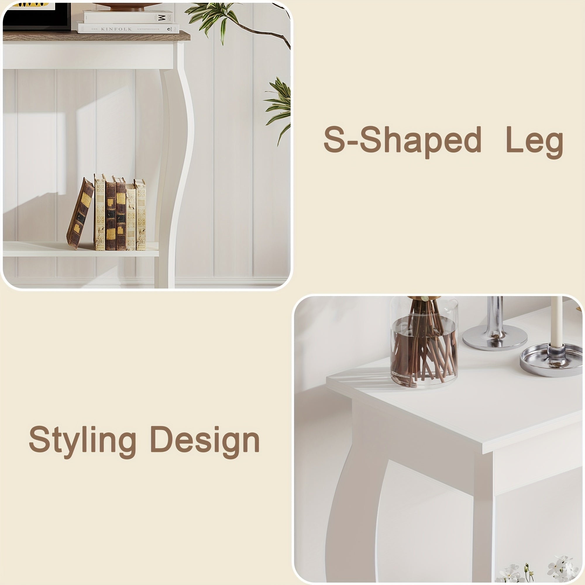 Farmhouse Console Sofa Table With S-Shape Wooden Legs, Chic Accent Narrow Console Table With Sturdy Frame And Open Shelf For Entryway, Living Room And Hallway, Space-Saving Design, Versatile And Easy To Assemble