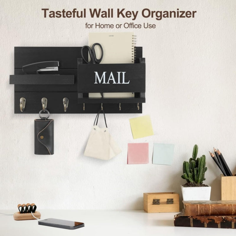 A Wooden Wall-Mounted Key Holder with a Mail Storage Box, Storage Rack, Wall Rack, Wall-Hanging Coat Hook, Folding Hanging Storage Rack, Solid Wood Clothes Hanger, Coat Rack, Bedroom, Foyer, Mud Room, Aesthetic Room Decoration