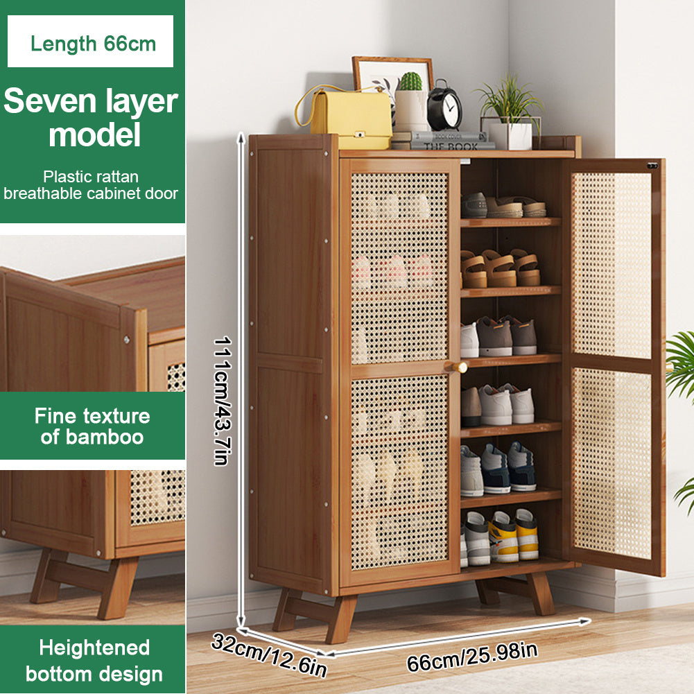 5\u002F7-Tier Shoe Rack Organizer Featuring Doors, a Bamboo Shoe Storage Cabinet with Shelves for Entryway, Hallway, Or Closet