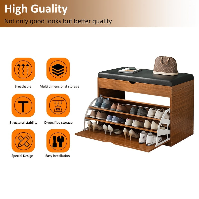 Shoe Storage Unit, Bench with Flip Drawers for Shoes, Entryway Cabinet with a Seating Stool, PU Leather Shoe Organizer Ideal for Home, Apartment, And Living Room Furniture, Shoe Rack Organizer, Perfect As Christmas Gifts