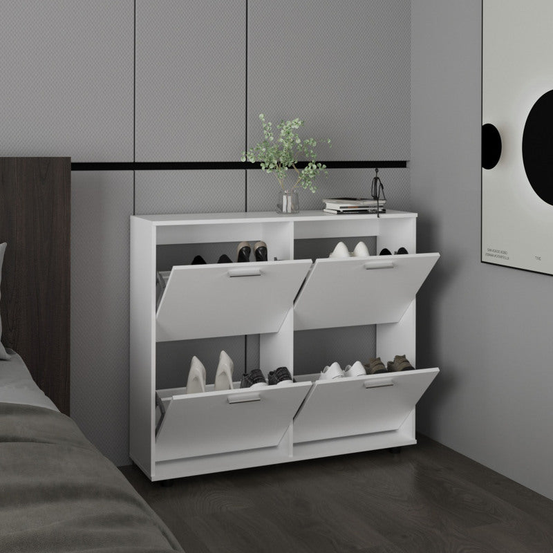 White Shoe Rack with 4 Doors 4 Shelves 4 Legs - Lightweight and Durable Storage for Entryway Living Room or Bedroom, Easy to Assemble