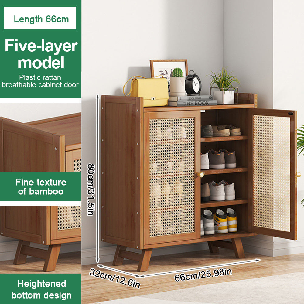 5\u002F7-Tier Shoe Rack Organizer Featuring Doors, a Bamboo Shoe Storage Cabinet with Shelves for Entryway, Hallway, Or Closet