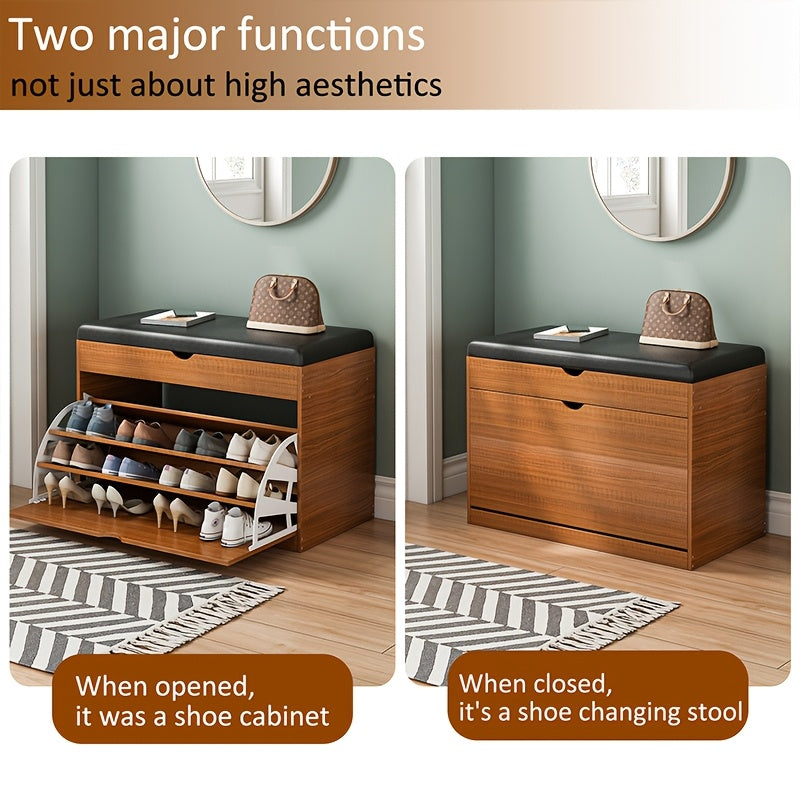 Shoe Storage Unit, Bench with Flip Drawers for Shoes, Entryway Cabinet with a Seating Stool, PU Leather Shoe Organizer Ideal for Home, Apartment, And Living Room Furniture, Shoe Rack Organizer, Perfect As Christmas Gifts