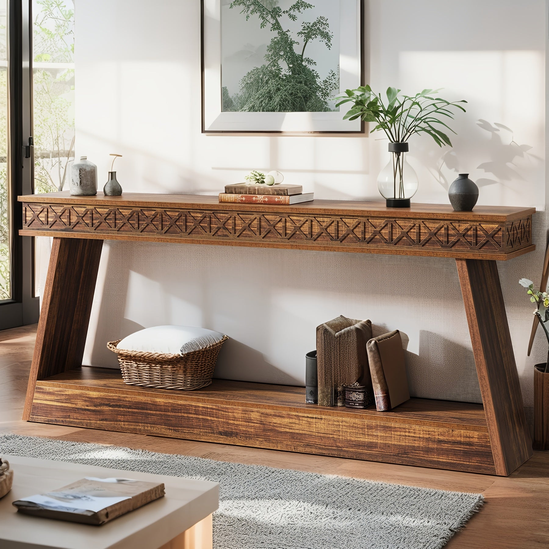 Entryway Console, Two-Level Table, Sofa Back Table, Durable And Reliable, Suitable for Living Room, Hallway, Foyer, Corridor, Office