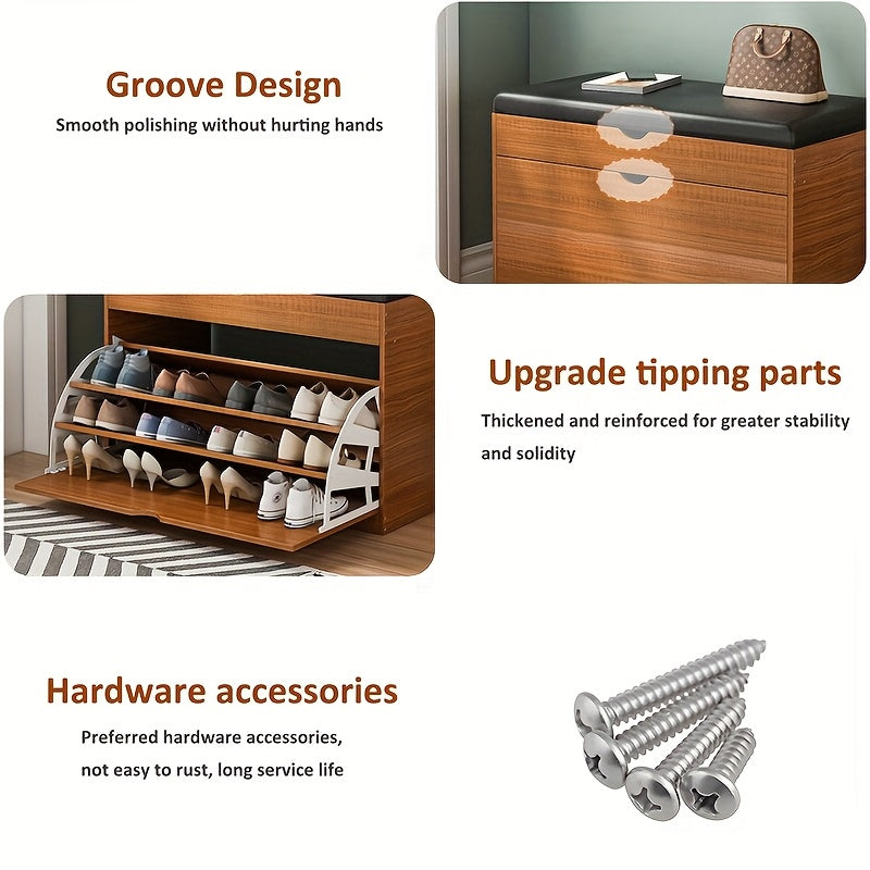 Shoe Storage Unit, Bench with Flip Drawers for Shoes, Entryway Cabinet with a Seating Stool, PU Leather Shoe Organizer Ideal for Home, Apartment, And Living Room Furniture, Shoe Rack Organizer, Perfect As Christmas Gifts