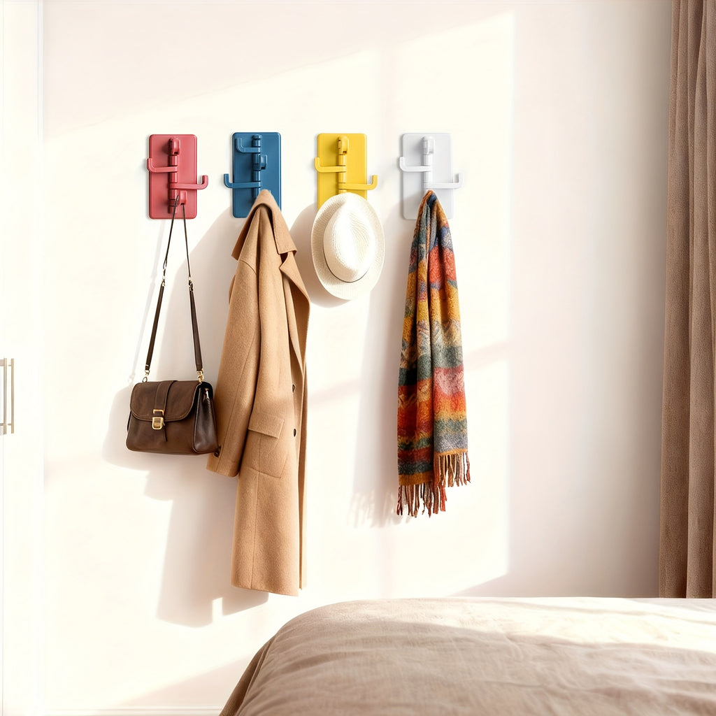 4pcs Self-Adhesive Wall Hooks, No-drill, Multi-purpose Hooks Are Made Of Durable Plastic for Easy Installation In Bathrooms, Kitchens, And More. Perfect for Organizing Keys, Hats, And Towels In Homes, Dorms, And Offices., Utility Hooks
