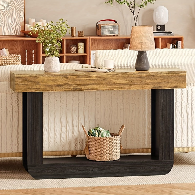 Farmhouse Console Table 55inch Narrow Wood Console Table | Behind Couch Table with Storage, Rectangular Farmhouse Hallway Accent Table for Entryway, Foyer, Living Room (Vintage Brown + Black)