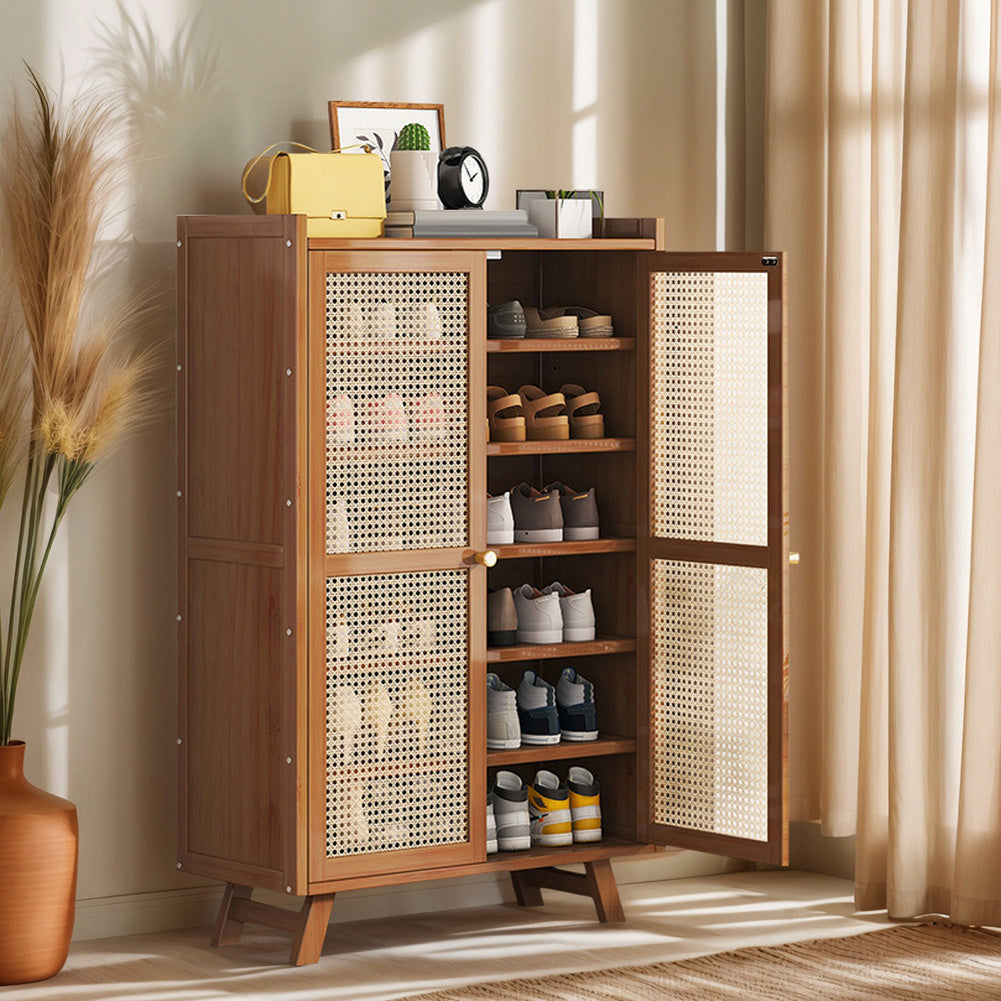 5\u002F7-Tier Shoe Rack Organizer Featuring Doors, a Bamboo Shoe Storage Cabinet with Shelves for Entryway, Hallway, Or Closet