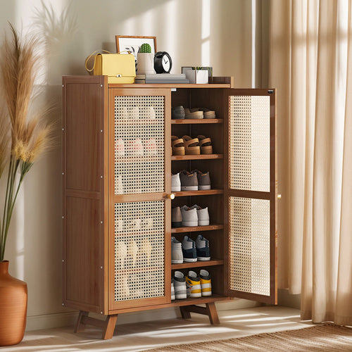5\u002F7-Tier Shoe Rack Organizer Featuring Doors, a Bamboo Shoe Storage Cabinet with Shelves for Entryway, Hallway, Or Closet