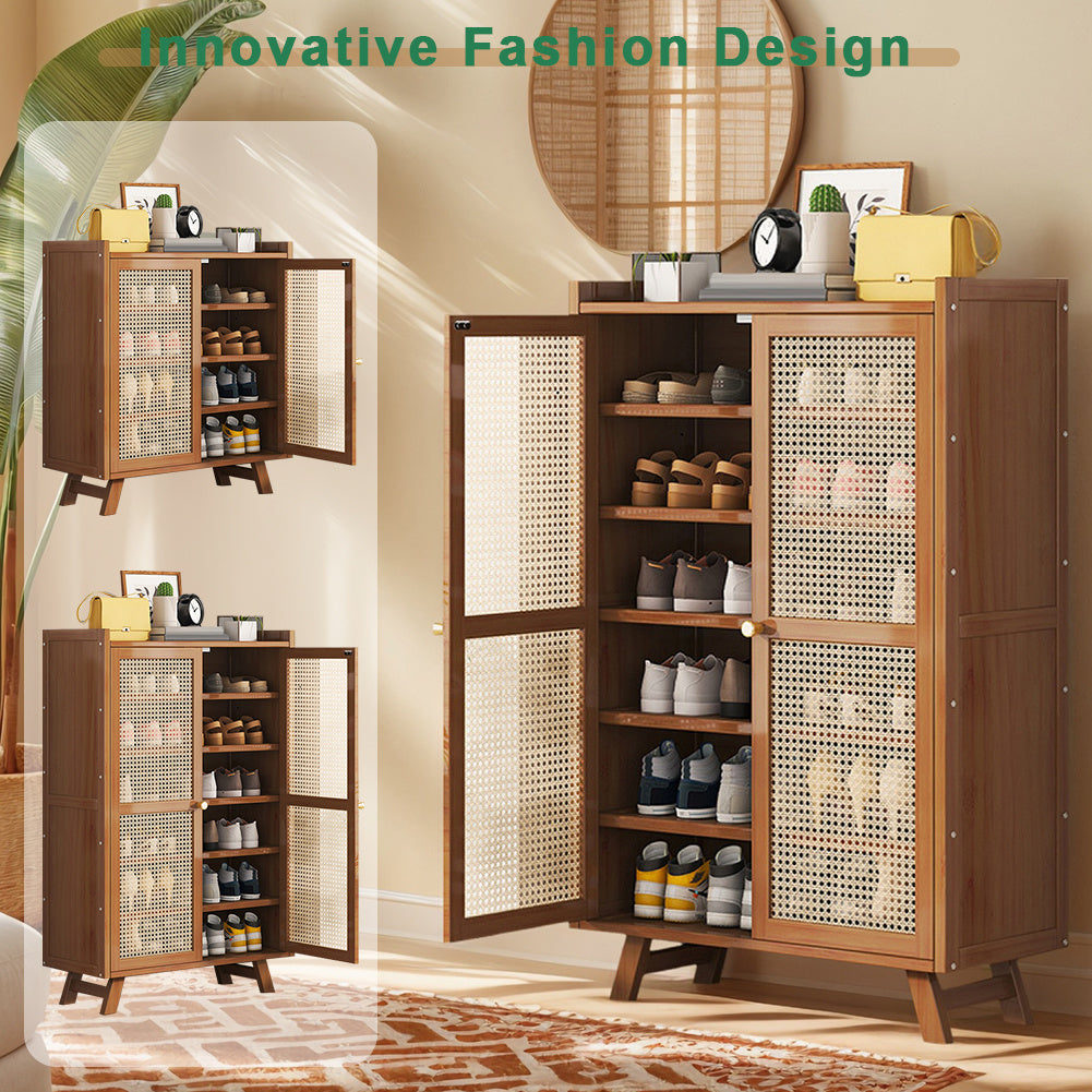 5\u002F7-Tier Shoe Rack Organizer Featuring Doors, a Bamboo Shoe Storage Cabinet with Shelves for Entryway, Hallway, Or Closet