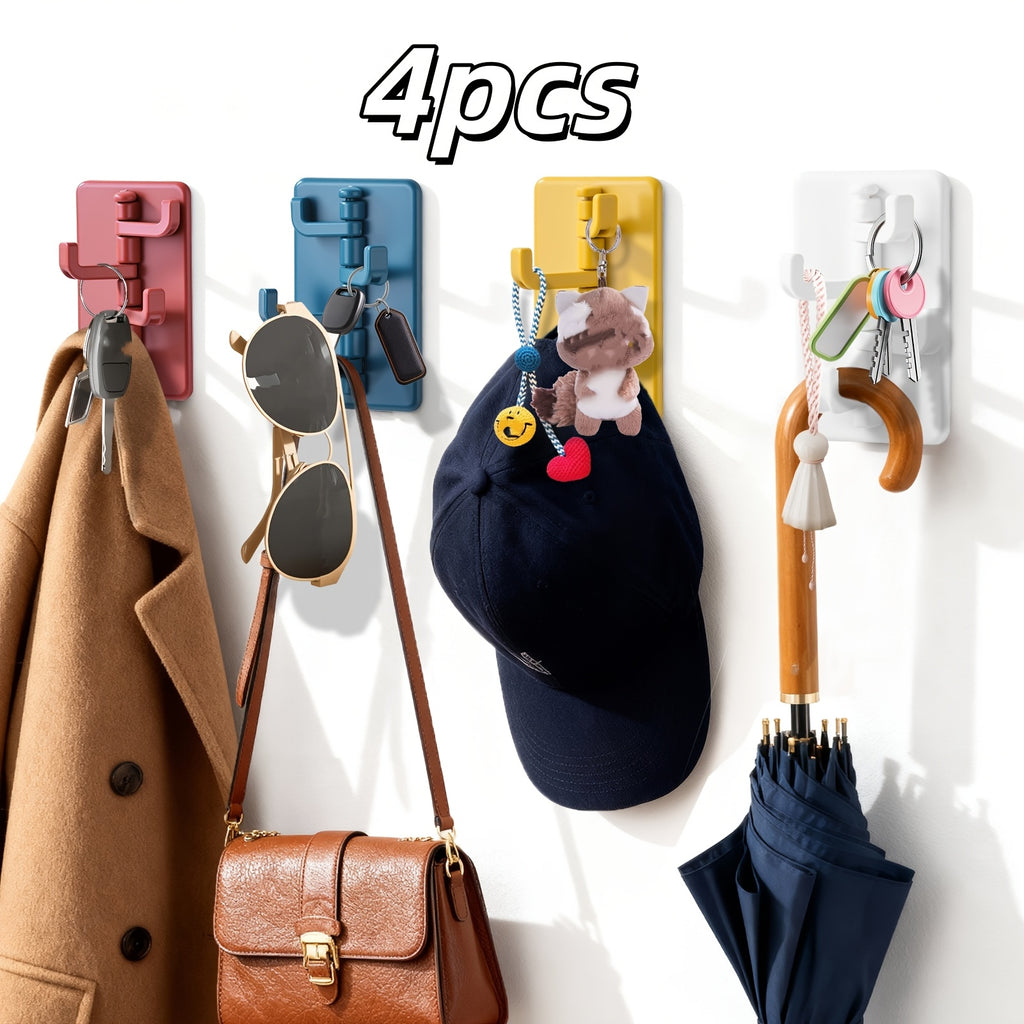4pcs Self-Adhesive Wall Hooks, No-drill, Multi-purpose Hooks Are Made Of Durable Plastic for Easy Installation In Bathrooms, Kitchens, And More. Perfect for Organizing Keys, Hats, And Towels In Homes, Dorms, And Offices., Utility Hooks