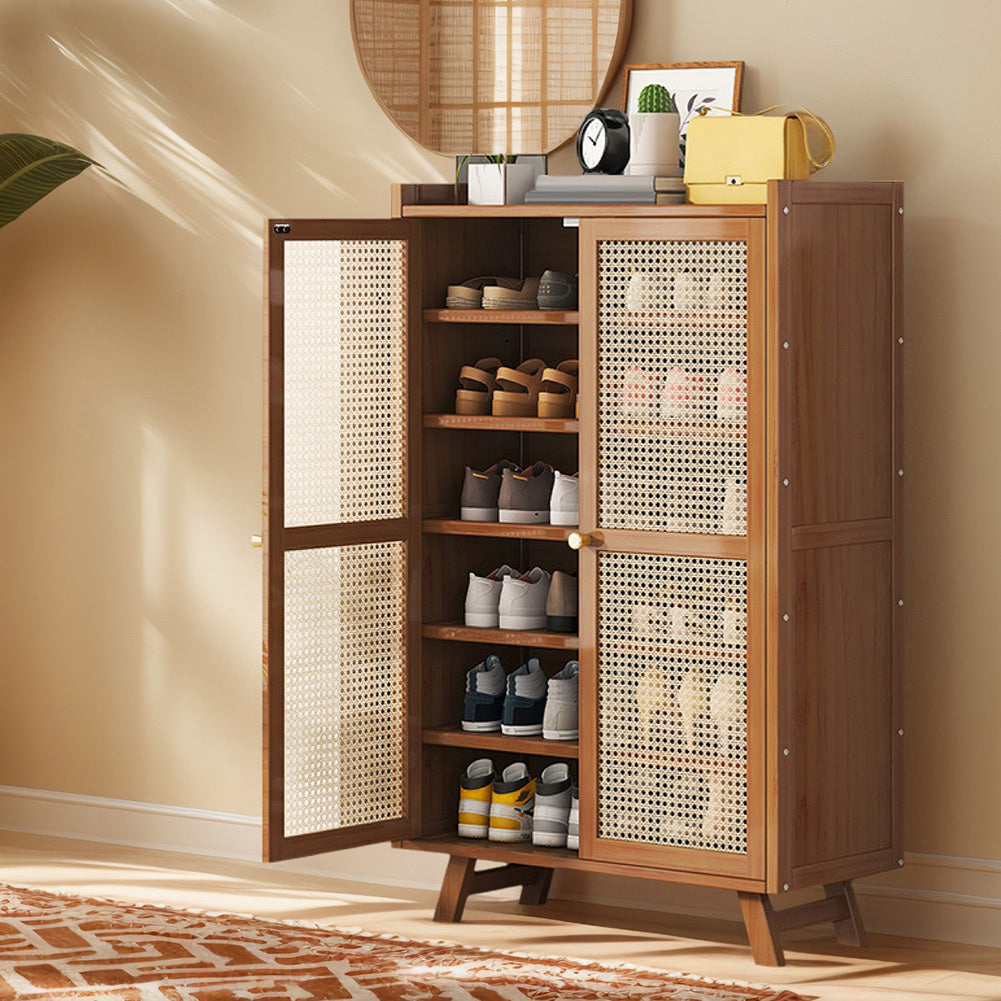 5\u002F7-Tier Shoe Rack Organizer Featuring Doors, a Bamboo Shoe Storage Cabinet with Shelves for Entryway, Hallway, Or Closet