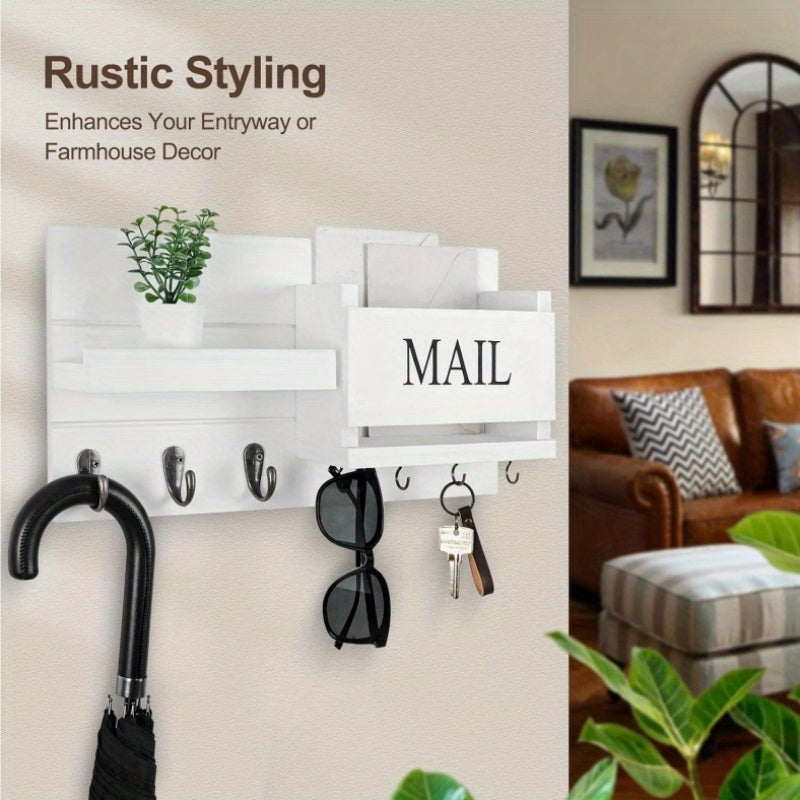 A Wooden Wall-Mounted Key Holder with a Mail Storage Box, Storage Rack, Wall Rack, Wall-Hanging Coat Hook, Folding Hanging Storage Rack, Solid Wood Clothes Hanger, Coat Rack, Bedroom, Foyer, Mud Room, Aesthetic Room Decoration