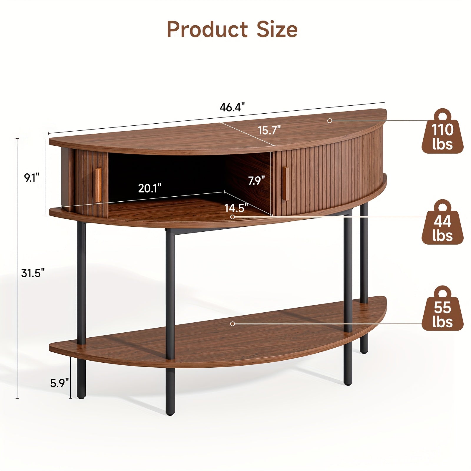 Half Fluted Console Table | Mid-Century Modern Style, Entryway Table with Storage, Behind Couch Table, Suitable for Entryway, Hallway, Living Room, Small Spaces, Walnut\u002FBlack, Made of Hardwood by PAZCASA