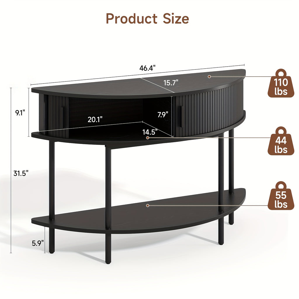 Half Fluted Console Table | Mid-Century Modern Style, Entryway Table with Storage, Behind Couch Table, Suitable for Entryway, Hallway, Living Room, Small Spaces, Walnut\u002FBlack, Made of Hardwood by PAZCASA