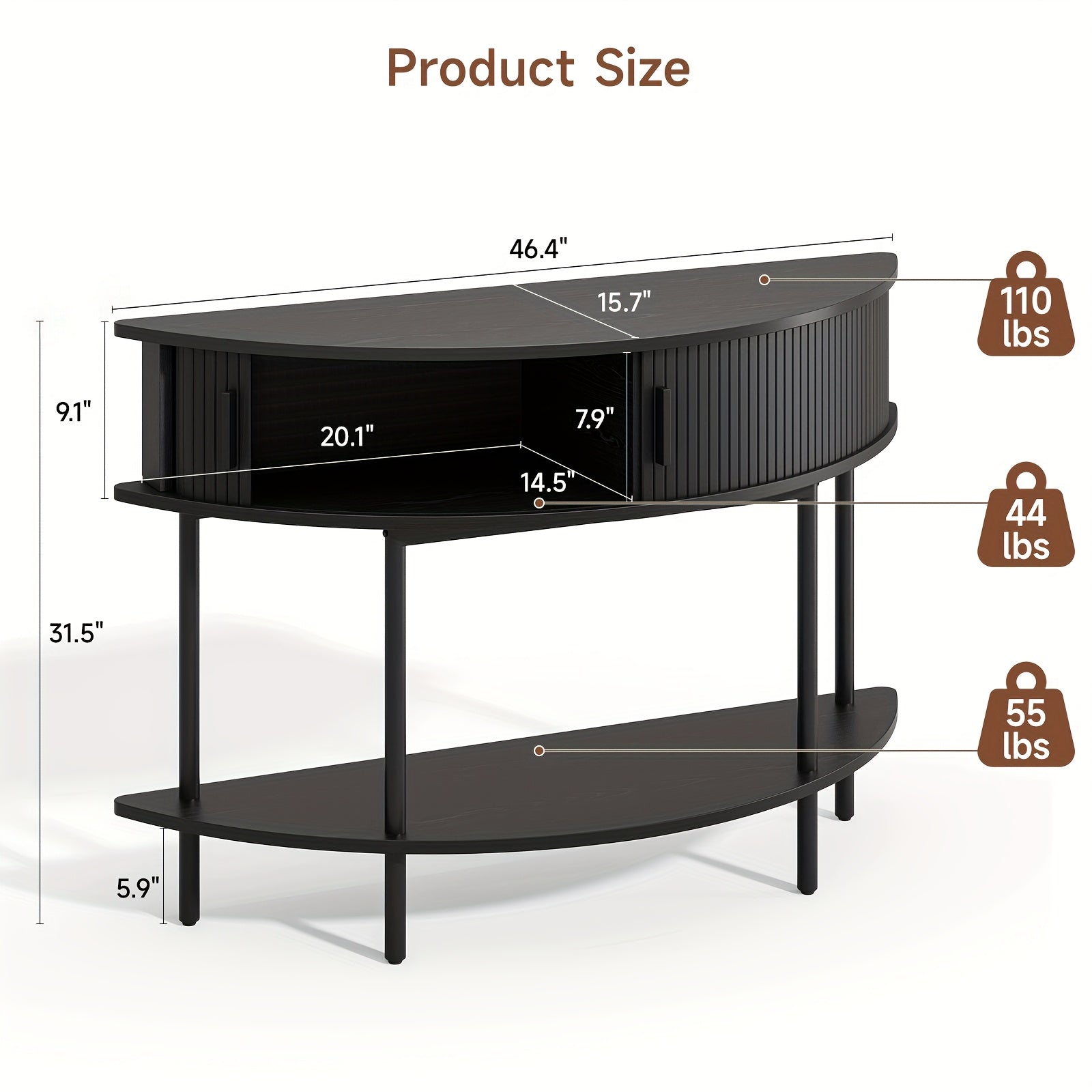 Half Fluted Console Table | Mid-Century Modern Style, Entryway Table with Storage, Behind Couch Table, Suitable for Entryway, Hallway, Living Room, Small Spaces, Walnut\u002FBlack, Made of Hardwood by PAZCASA