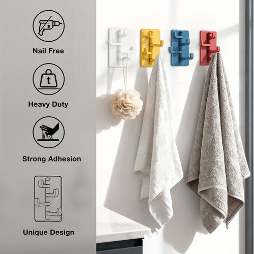 4pcs Self-Adhesive Wall Hooks, No-drill, Multi-purpose Hooks Are Made Of Durable Plastic for Easy Installation In Bathrooms, Kitchens, And More. Perfect for Organizing Keys, Hats, And Towels In Homes, Dorms, And Offices., Utility Hooks