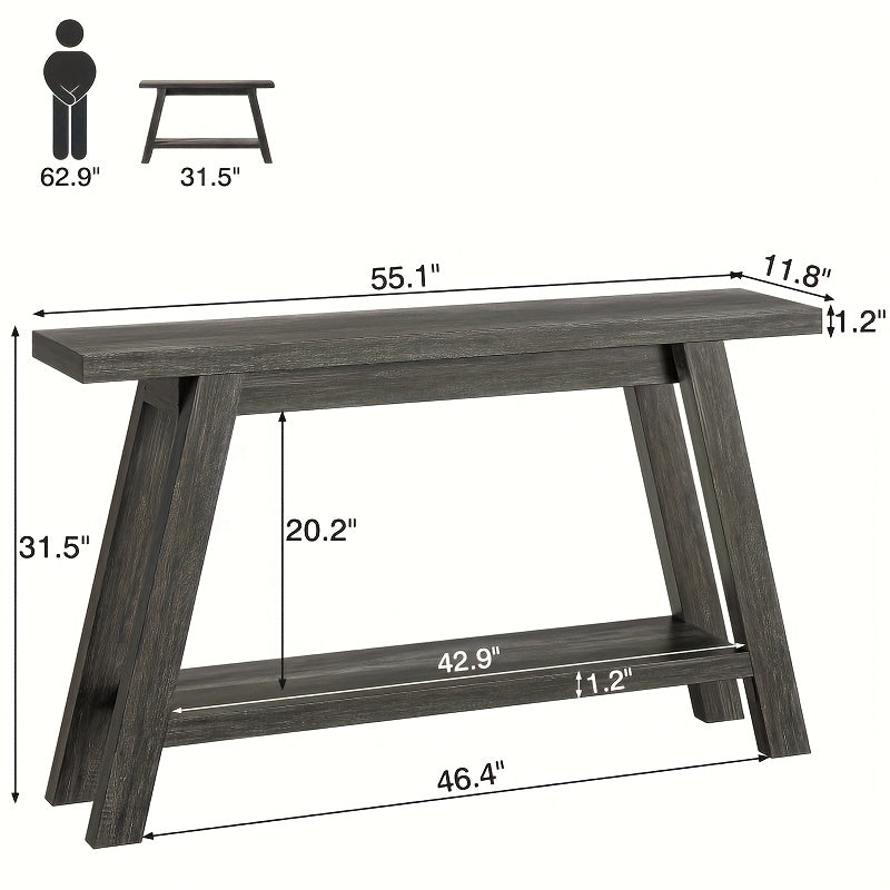 55 Inch Farmhouse Console Entrance Table Solid Wood 2 Tier Narrow Sofa Table for Living Room Dining Hallway, Perfect for Country Entrance Table in Living Room