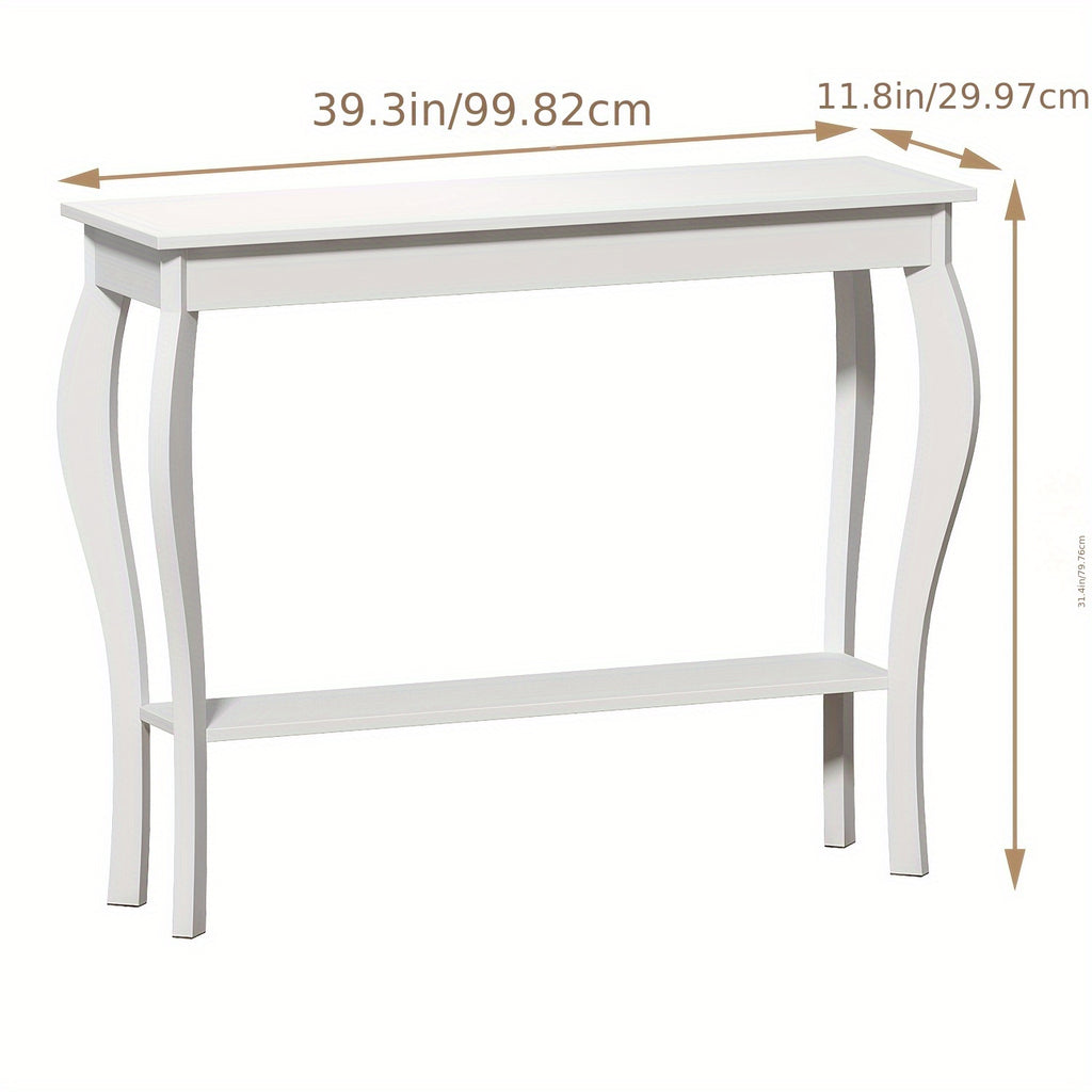 Farmhouse Console Sofa Table With S-Shape Wooden Legs, Chic Accent Narrow Console Table With Sturdy Frame And Open Shelf For Entryway, Living Room And Hallway, Space-Saving Design, Versatile And Easy To Assemble