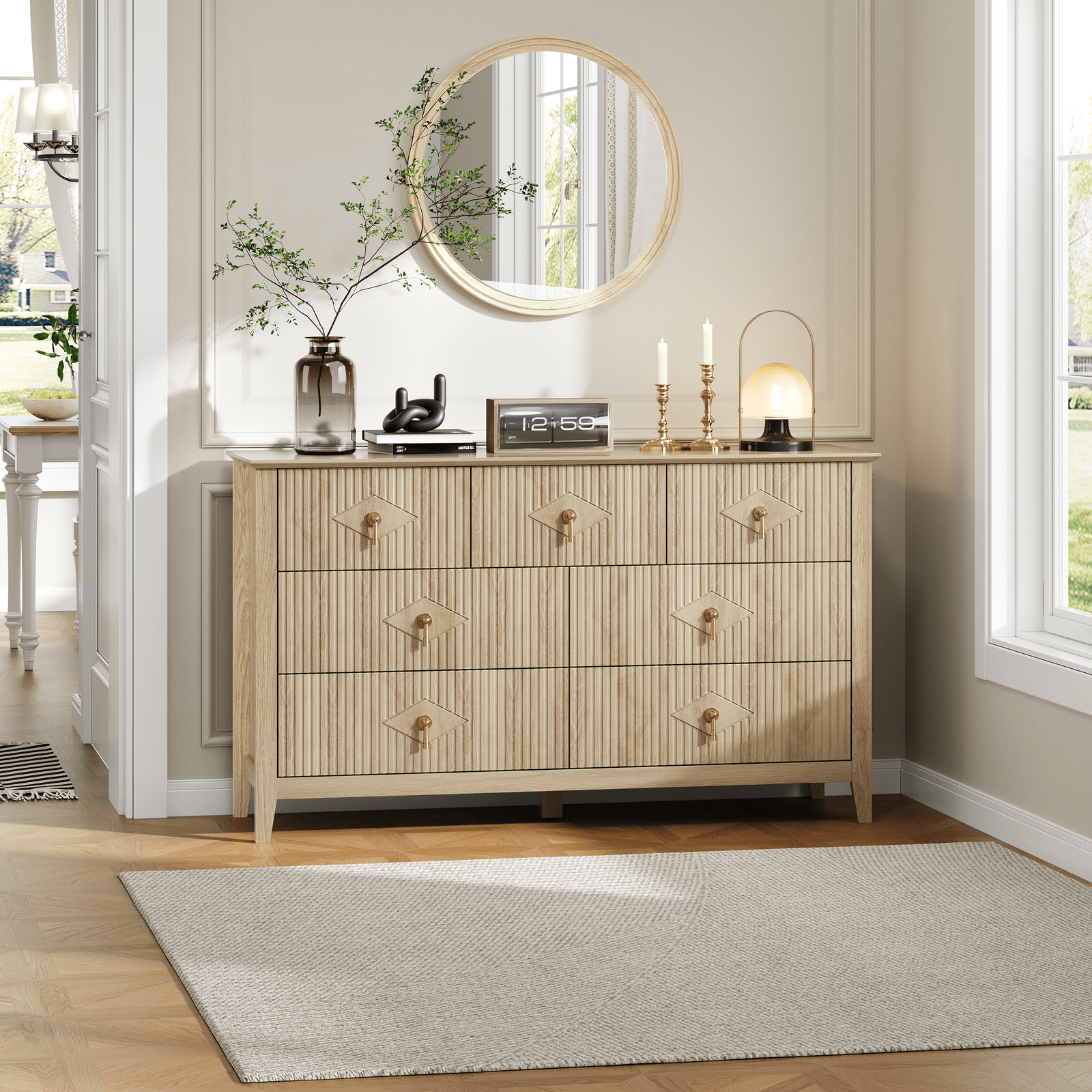 Storage Cabinets, Modern 7-Drawer Chest of Drawers with Metal Handles, 54-Inch Wide Wood Organizer Dresser for Bedroom, Living Room, and Hallway TV Stand Storage, Durable Storage Cabinet for Bedroom, or Entryway Home Decor Room Decor